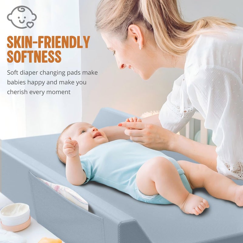 JVEOO Vegan Leather Baby Changing Pad, Waterproof & Wipeable Soft Diaper Changing Mat 32“ x 16.6" Comfortable Infant Changing Station for Dresser & Table - Image 5